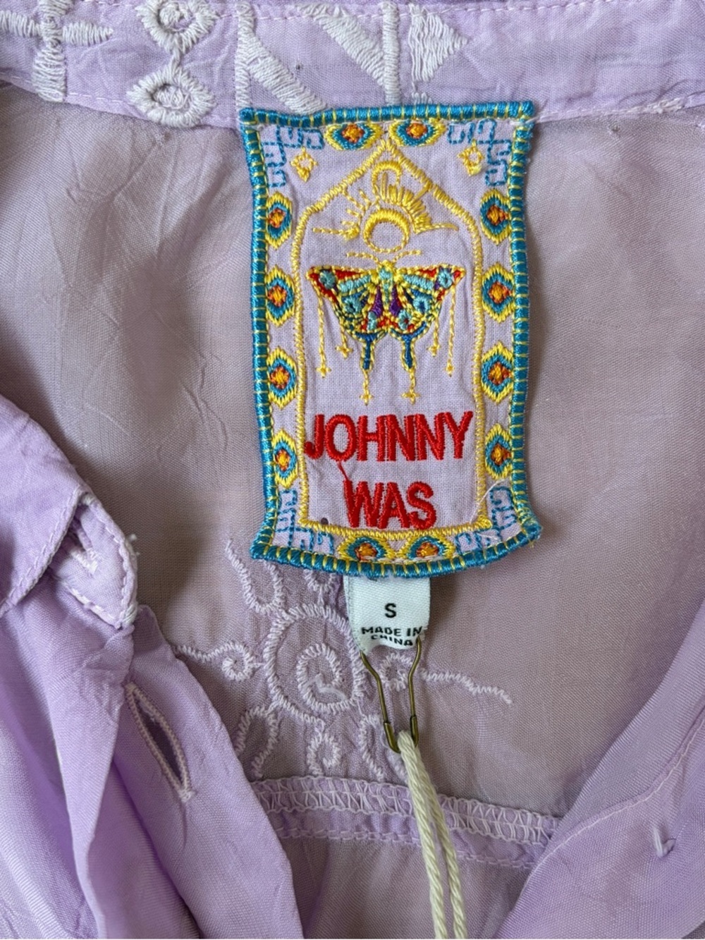 NWT Johnny Was Sz S Slim Audrey Blouse Purple Embroidered Cupra Rayon - Picture 4 of 8